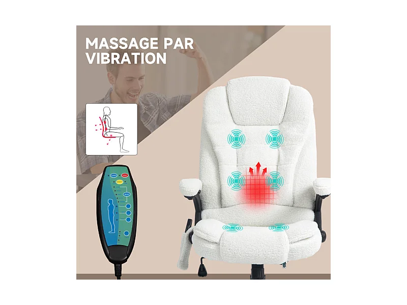 Fauteuil de bureau direction massant chauffant LACHLAN blanc