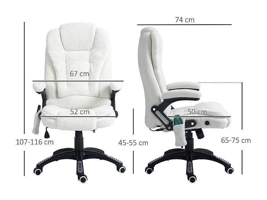 Fauteuil de bureau direction massant chauffant LACHLAN blanc