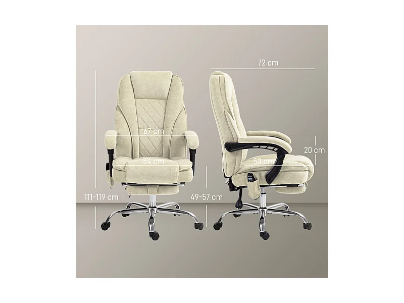 Fauteuil de bureau massant chauffant velours ALESSIO beige sable