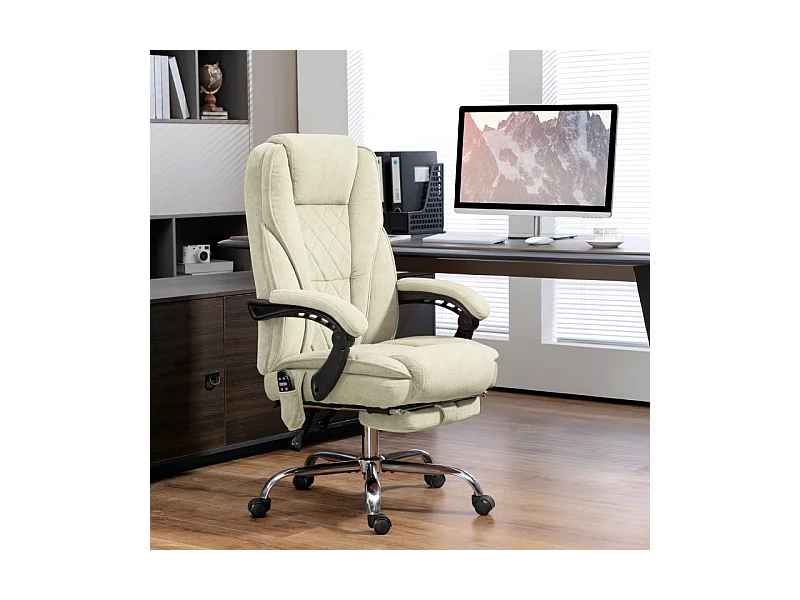 Fauteuil de bureau massant chauffant velours ALESSIO beige sable