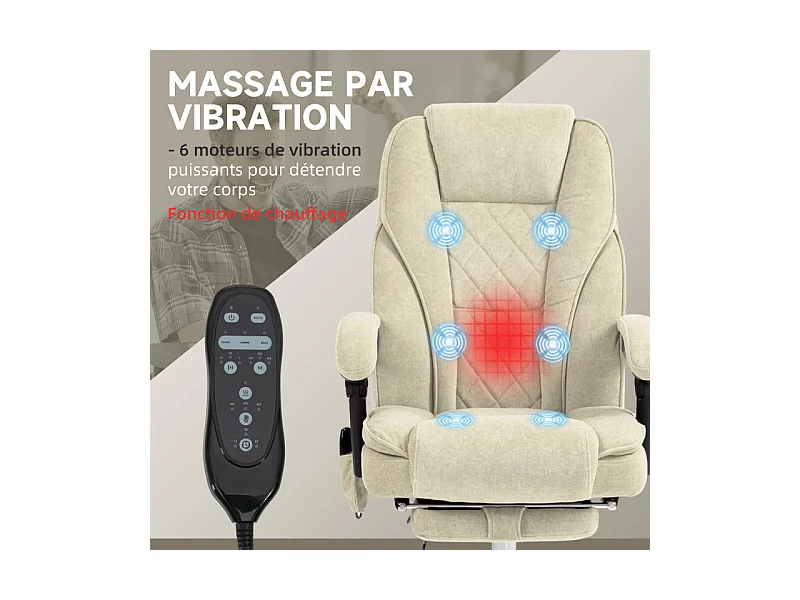 Fauteuil de bureau massant chauffant velours ALESSIO beige sable