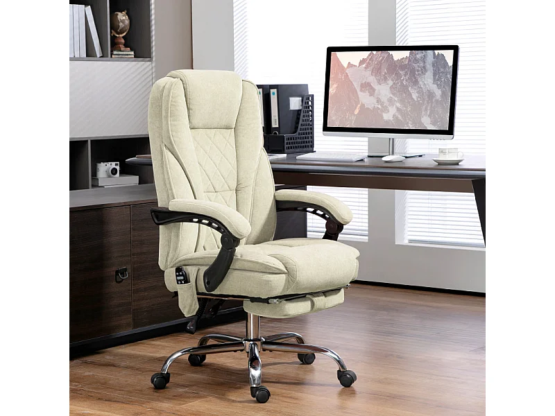 Fauteuil de bureau massant chauffant velours ALESSIO beige sable