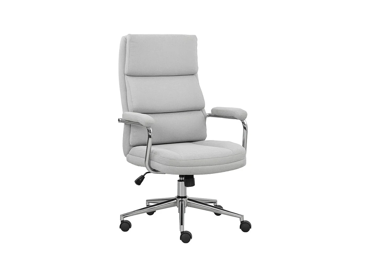 Fauteuil de bureau design acier chromé MILAN lin gris clair