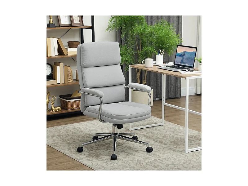 Fauteuil de bureau design acier chromé MILAN lin gris clair