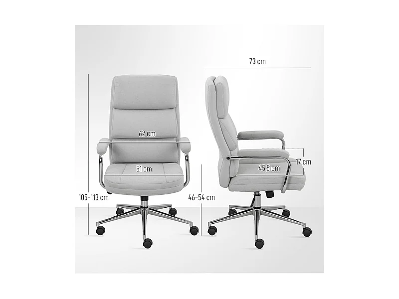 Fauteuil de bureau design acier chromé MILAN lin gris clair