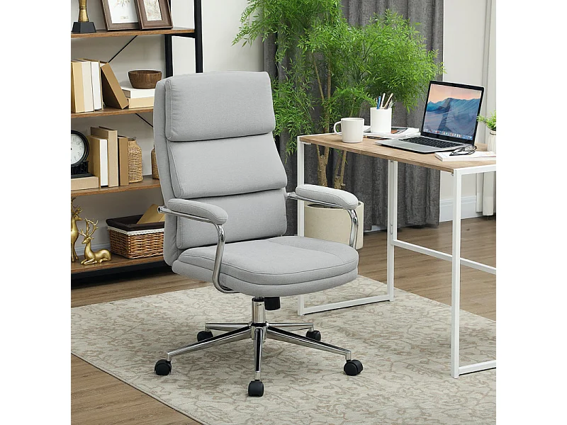 Fauteuil de bureau design acier chromé MILAN lin gris clair