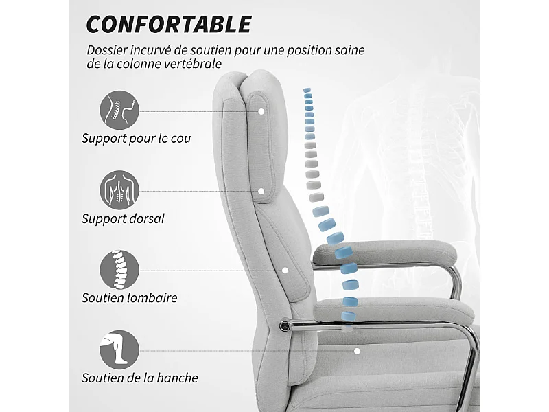 Fauteuil de bureau design acier chromé MILAN lin gris clair