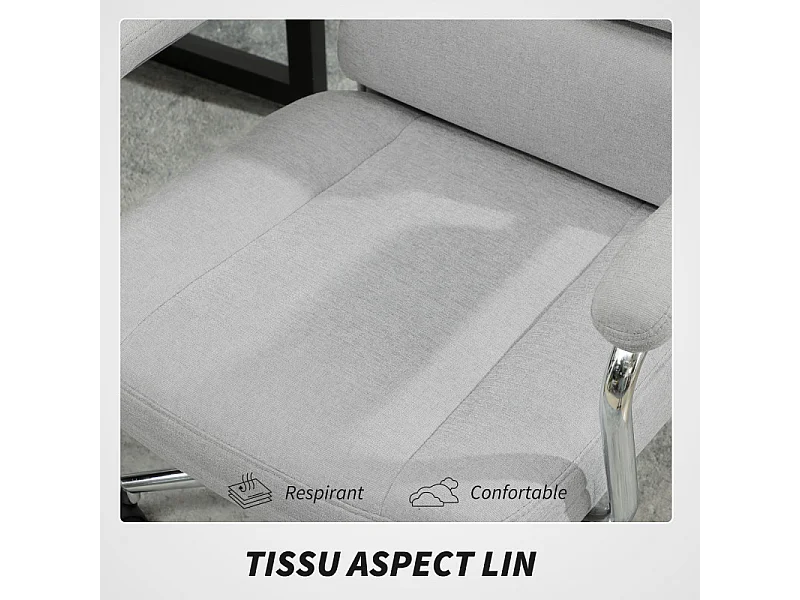 Fauteuil de bureau design acier chromé MILAN lin gris clair