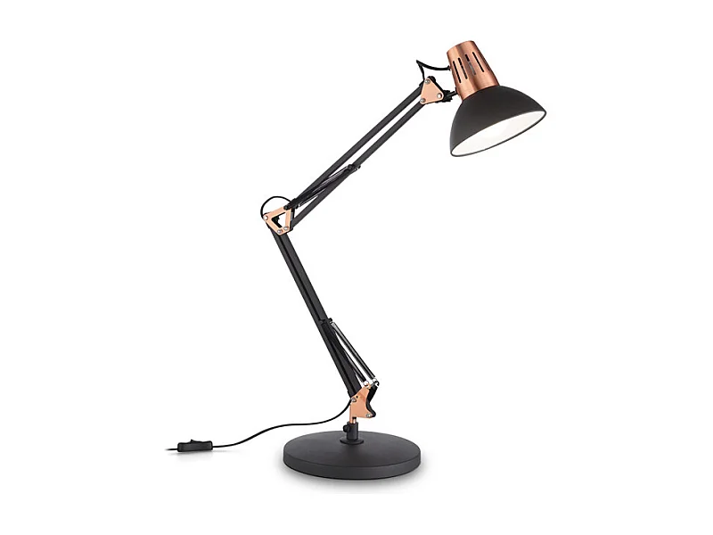 WALLY TL1, Lámpara de mesa de metal negro y cobre con articulación, Ideal Lux