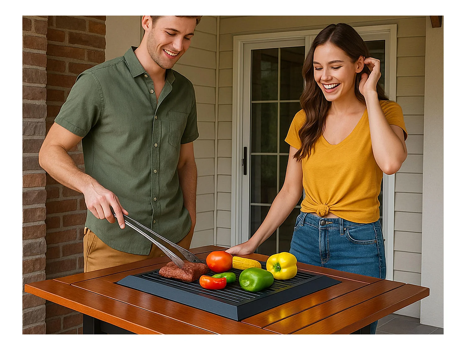 Table de barbecue avec gril et plateau en bois