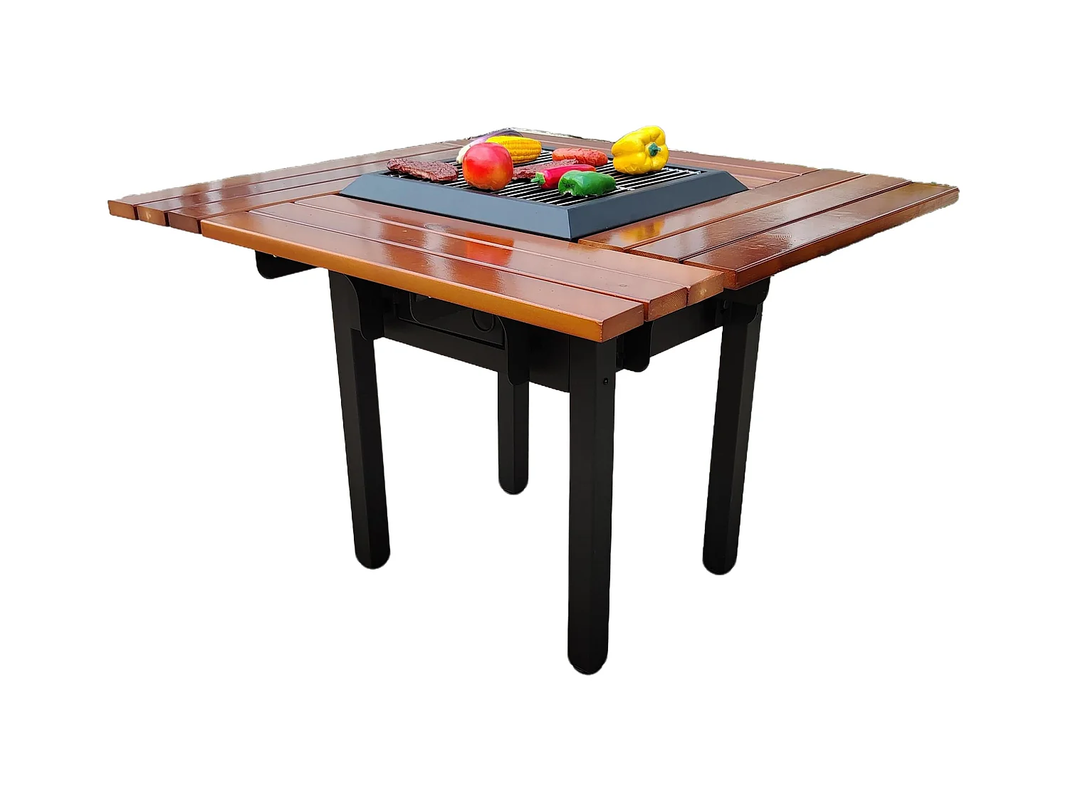 Table de barbecue avec gril et plateau en bois