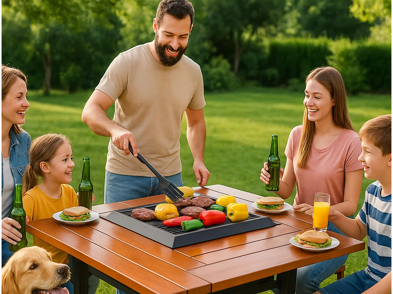 Table de barbecue avec gril et plateau en bois