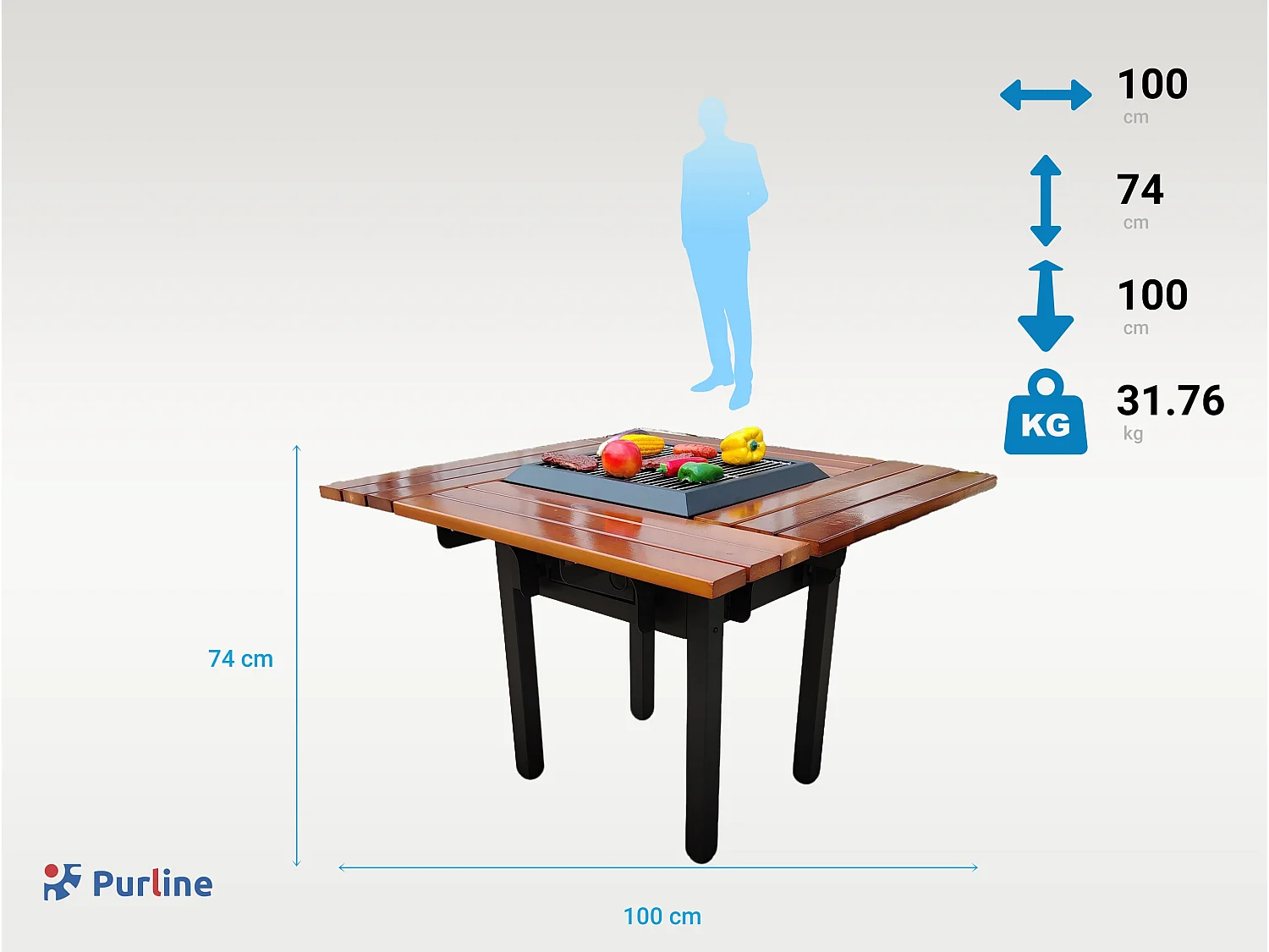 Barbecuetafel met grill en houten tafelblad