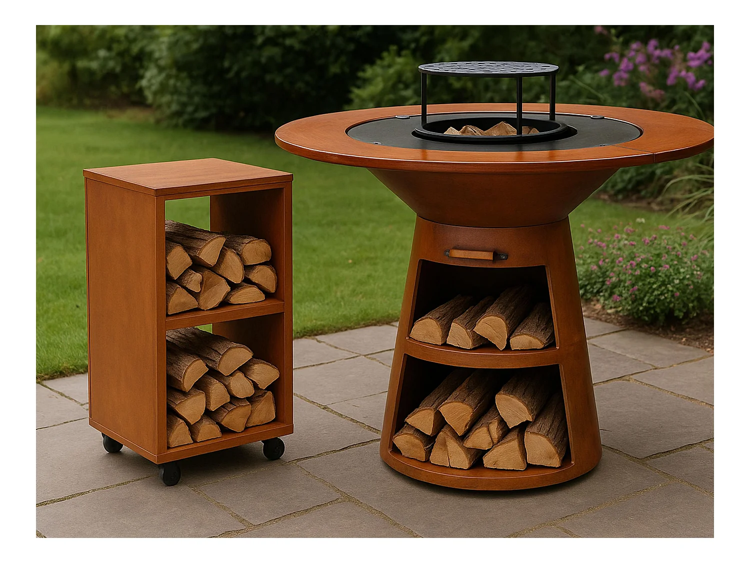 Table d'appoint pour barbecue en acier corten