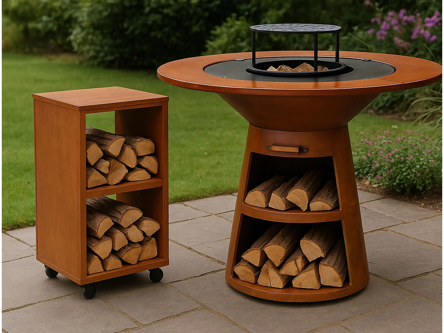 Table d'appoint pour barbecue en acier corten