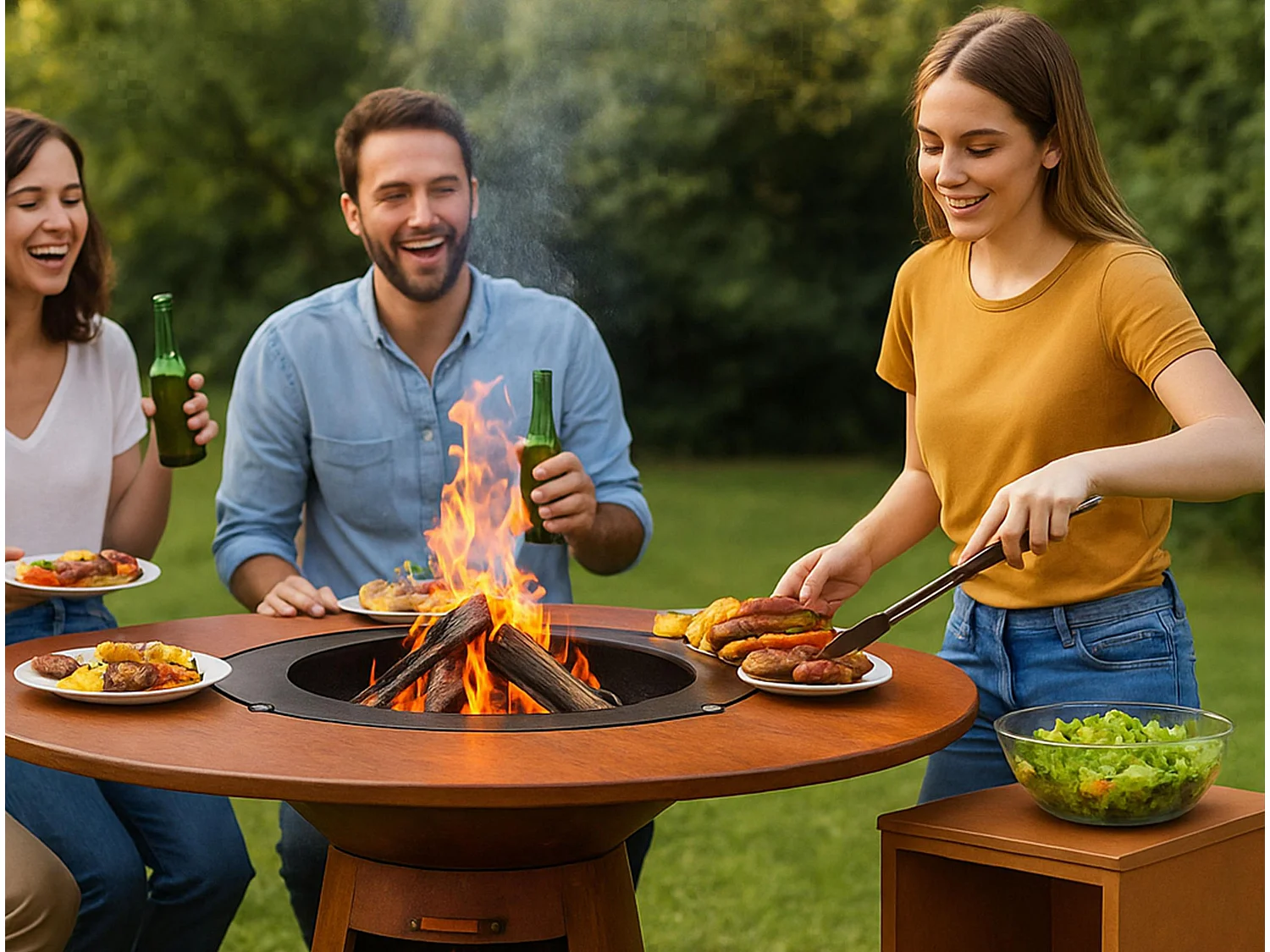 Table d'appoint pour barbecue en acier corten