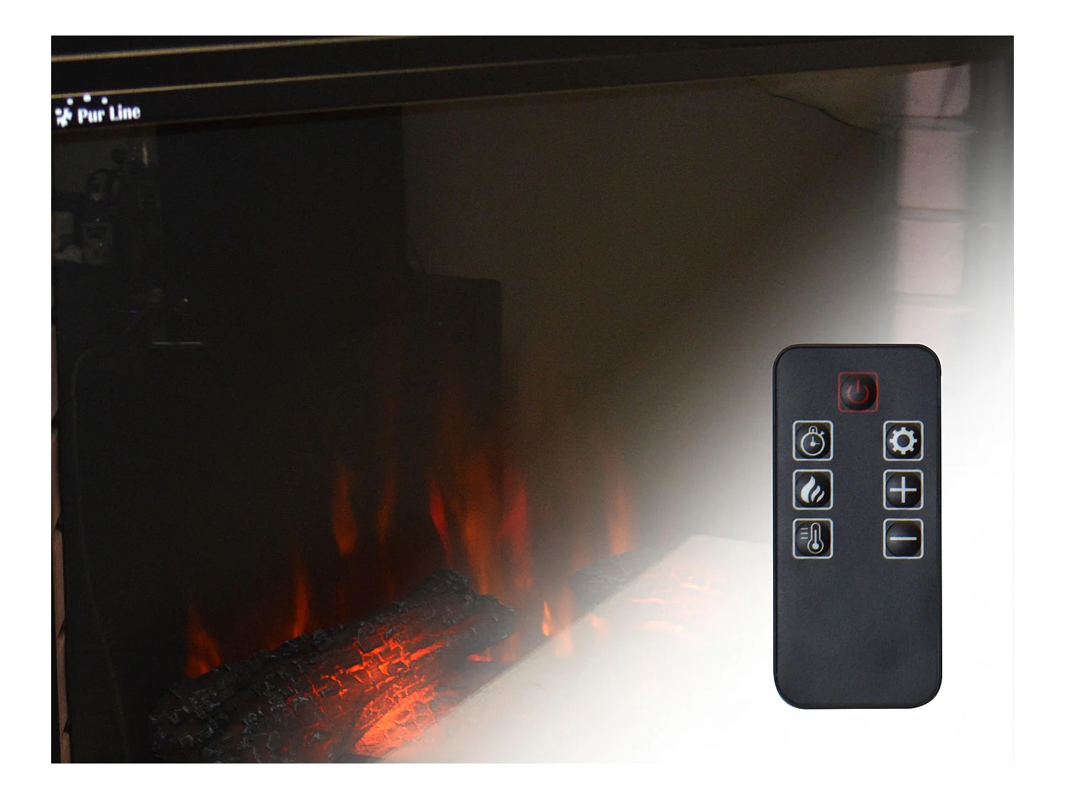 Cheminée électrique 2kW en verre trempé plat avec télécommande et flamme réglable