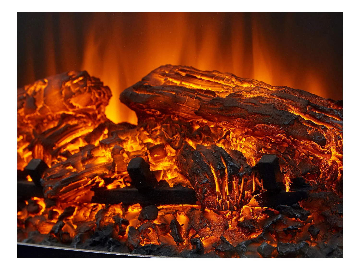 Chimenea eléctrica 2kW en cristal templado plano con mando a distancia y llama regulable