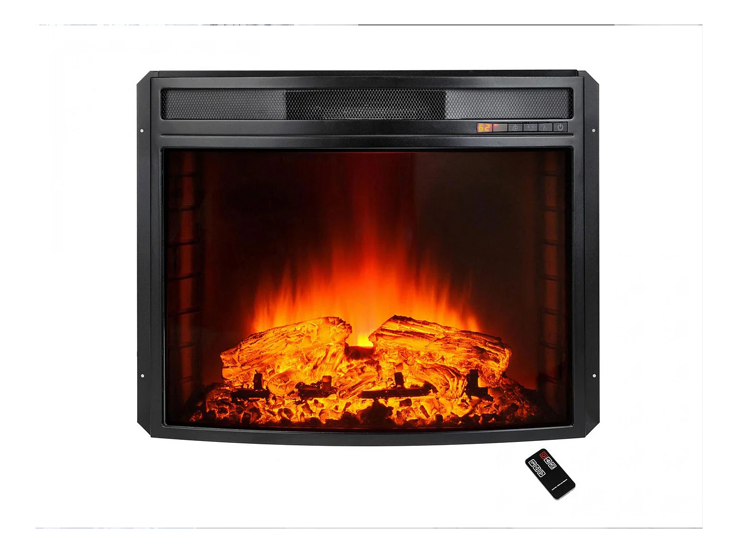 Chimenea eléctrica 2kW en cristal templado plano con mando a distancia y llama regulable