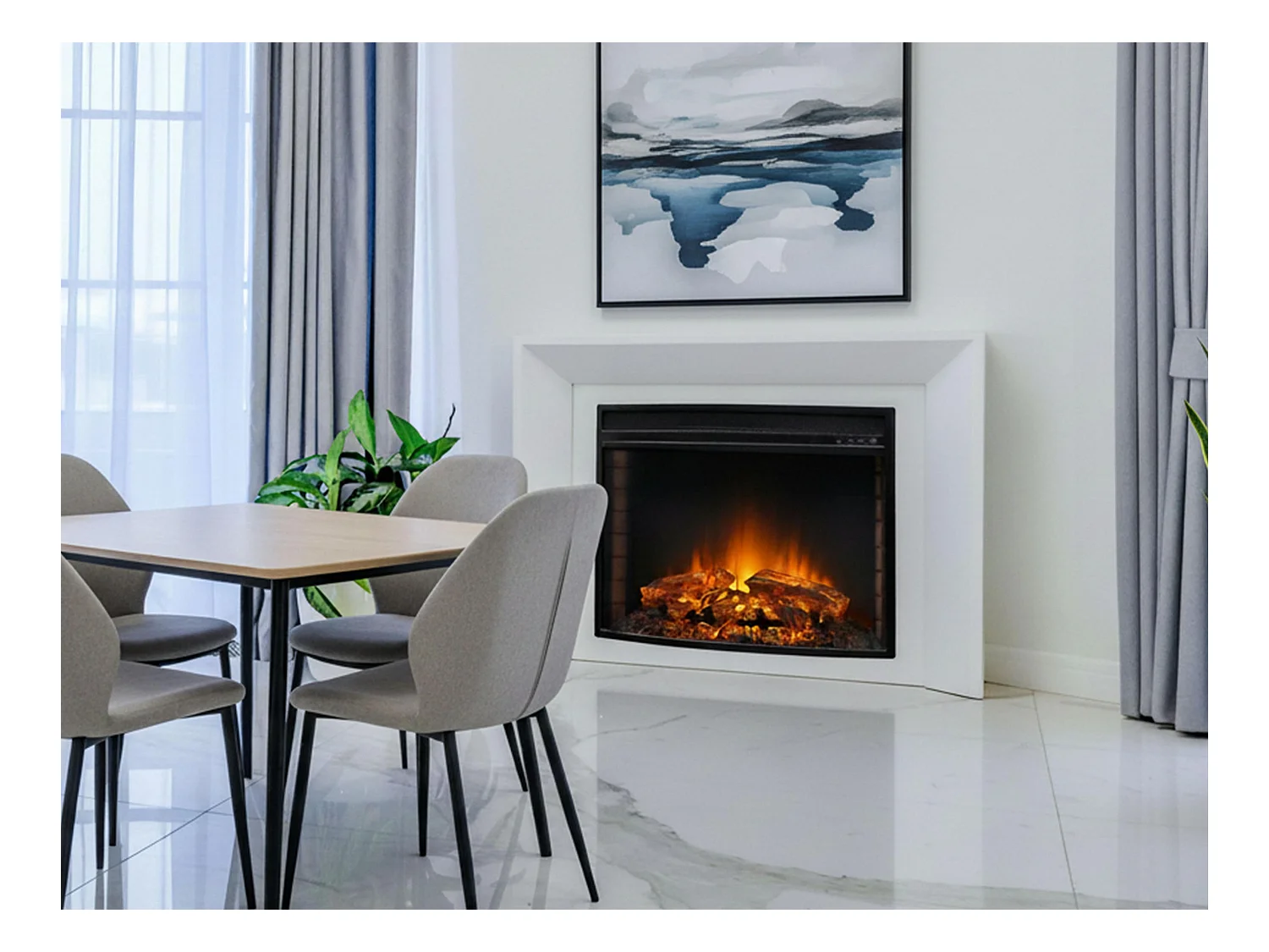 Chimenea eléctrica 2kW en cristal templado plano con mando a distancia y llama regulable