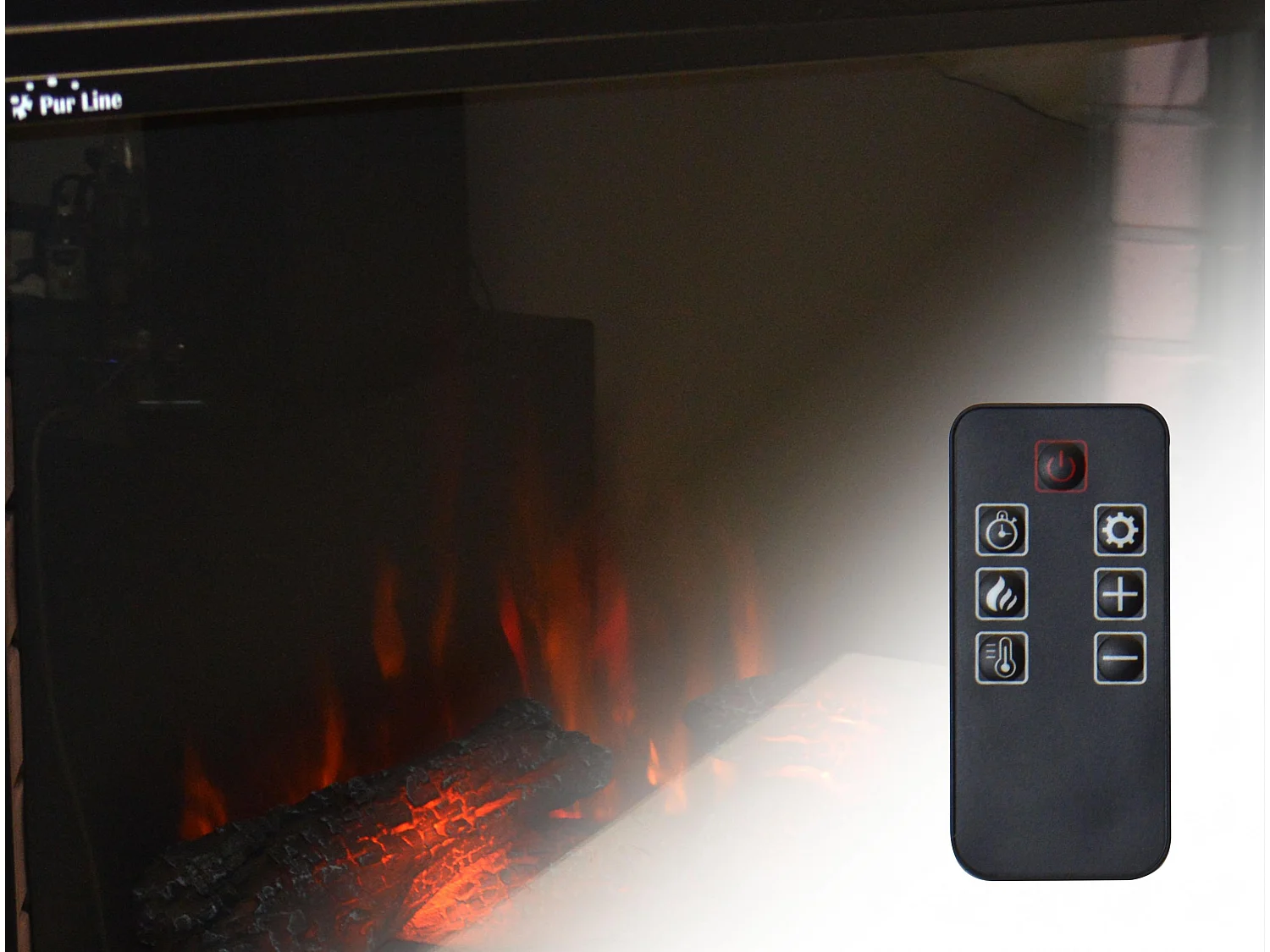 Cheminée électrique 2kW en verre trempé plat avec télécommande et flamme réglable