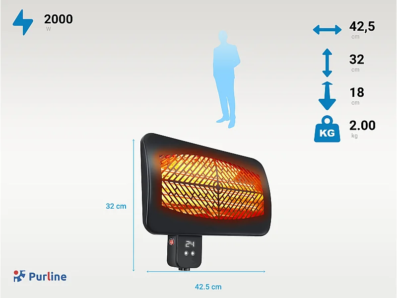 Aquecedor de exterior digital de parede com controlo remoto