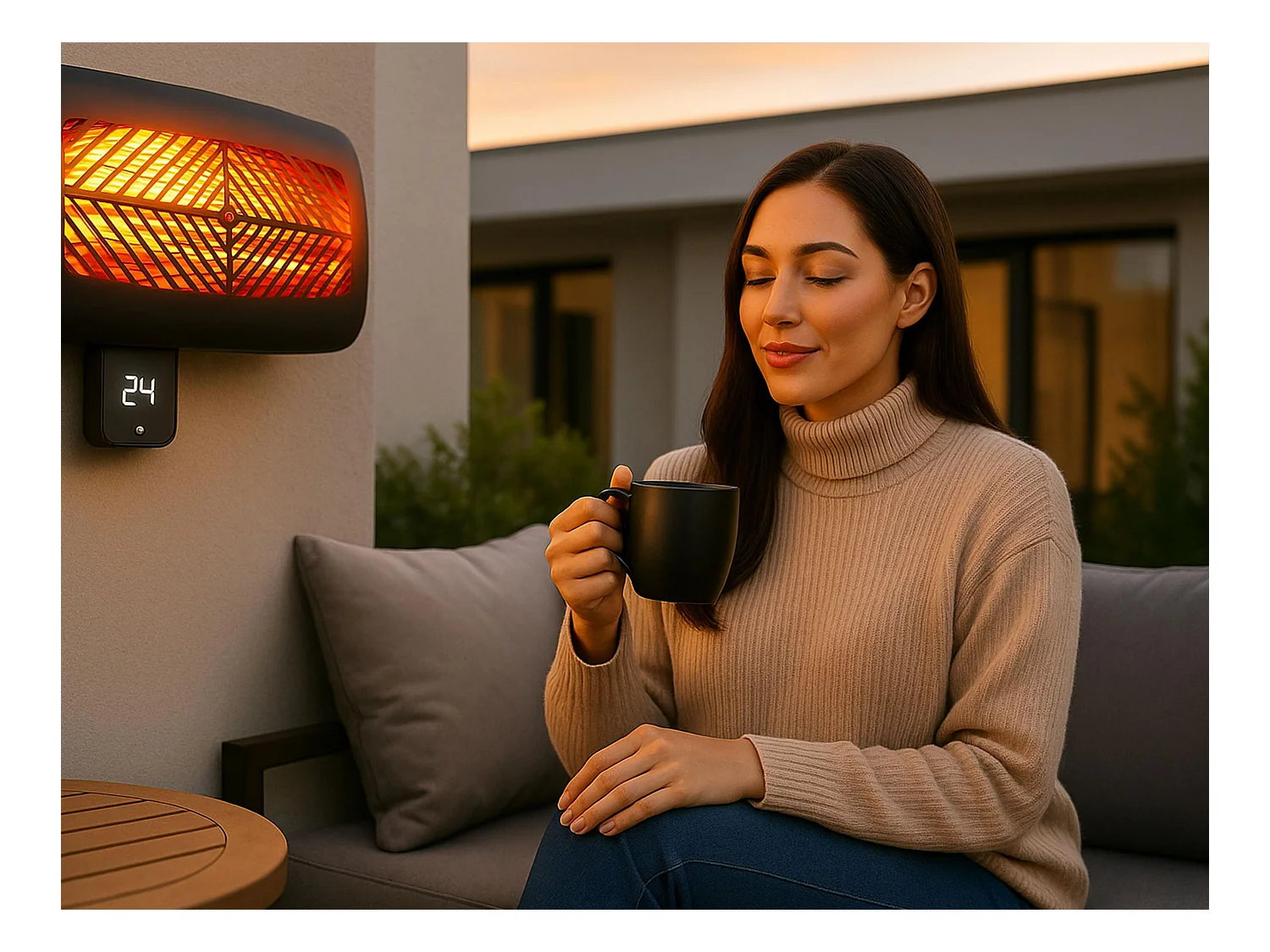 Estufa de exterior digital para pared con mando a distancia
