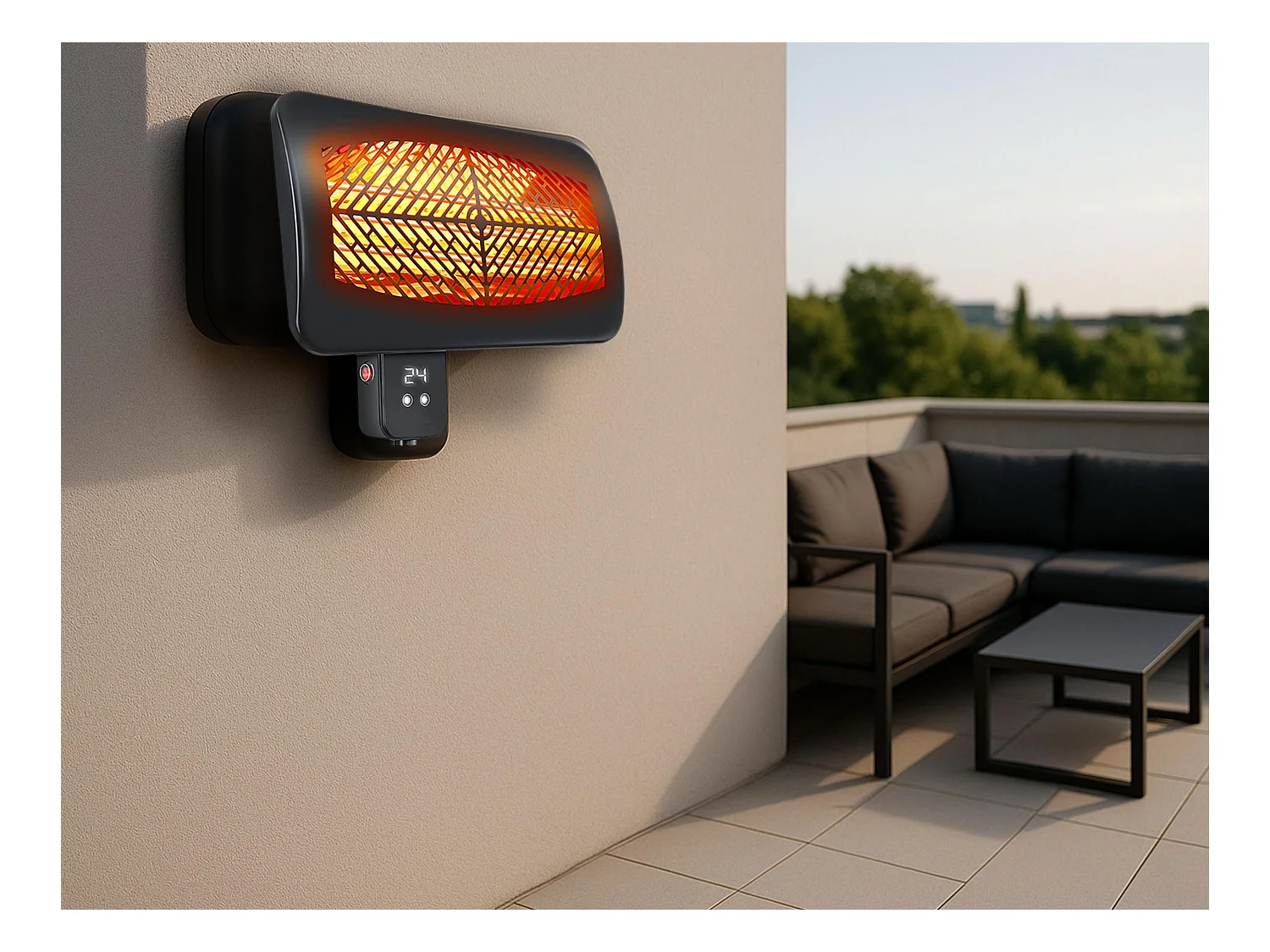 Estufa de exterior digital para pared con mando a distancia