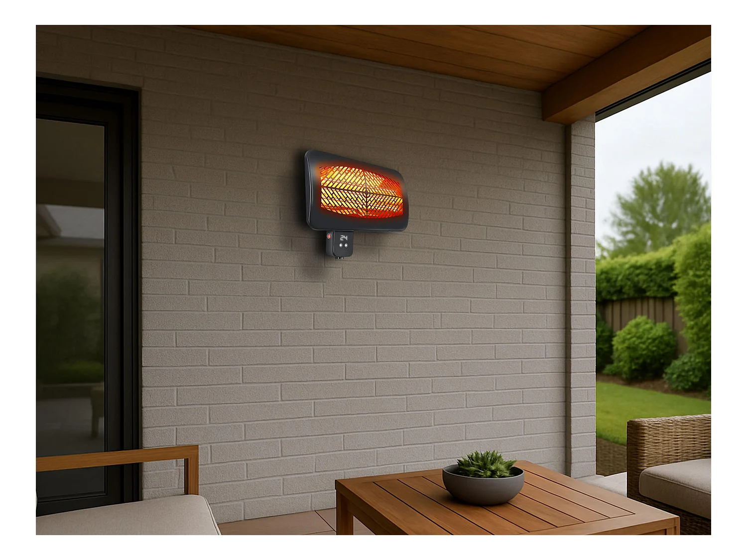 Estufa de exterior digital para pared con mando a distancia