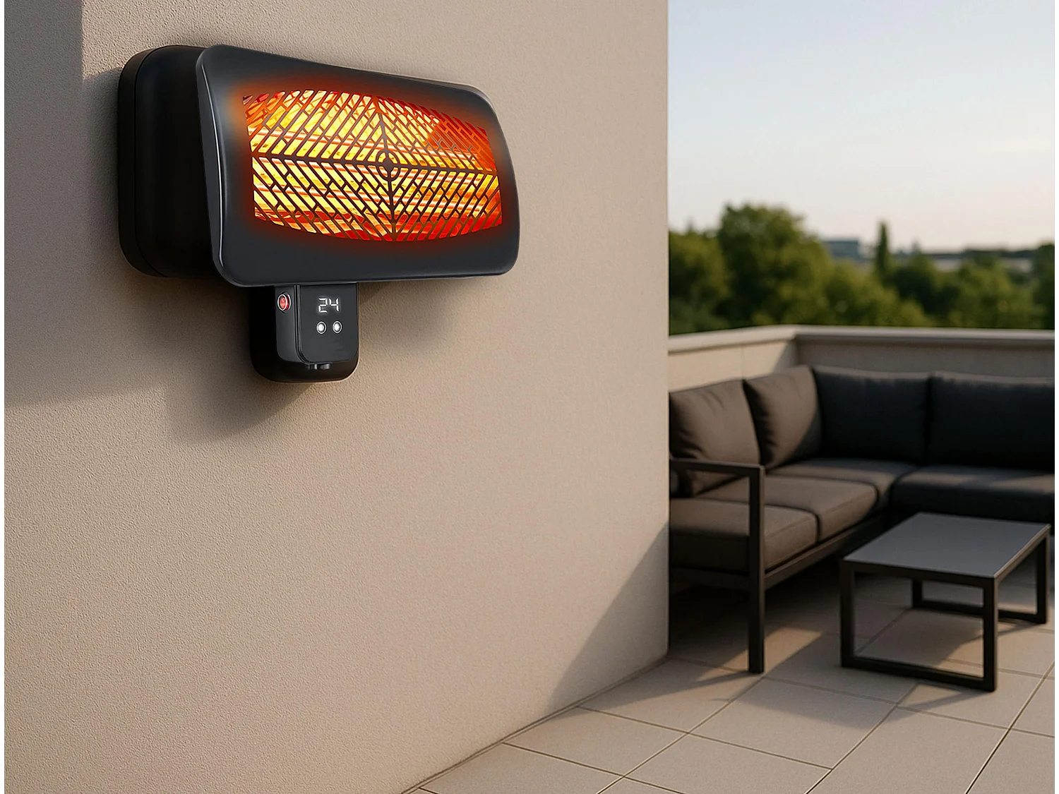 Estufa de exterior digital para pared con mando a distancia