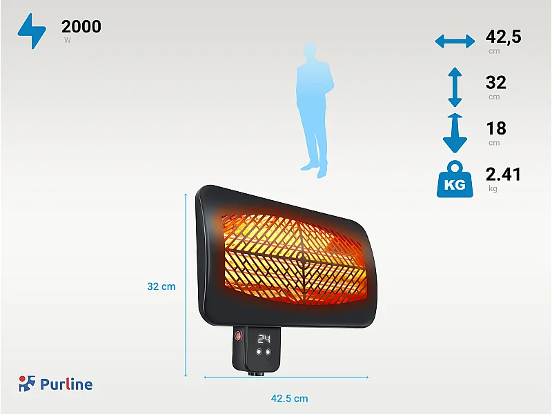 Aquecedor de exterior digital de parede com controlo remoto