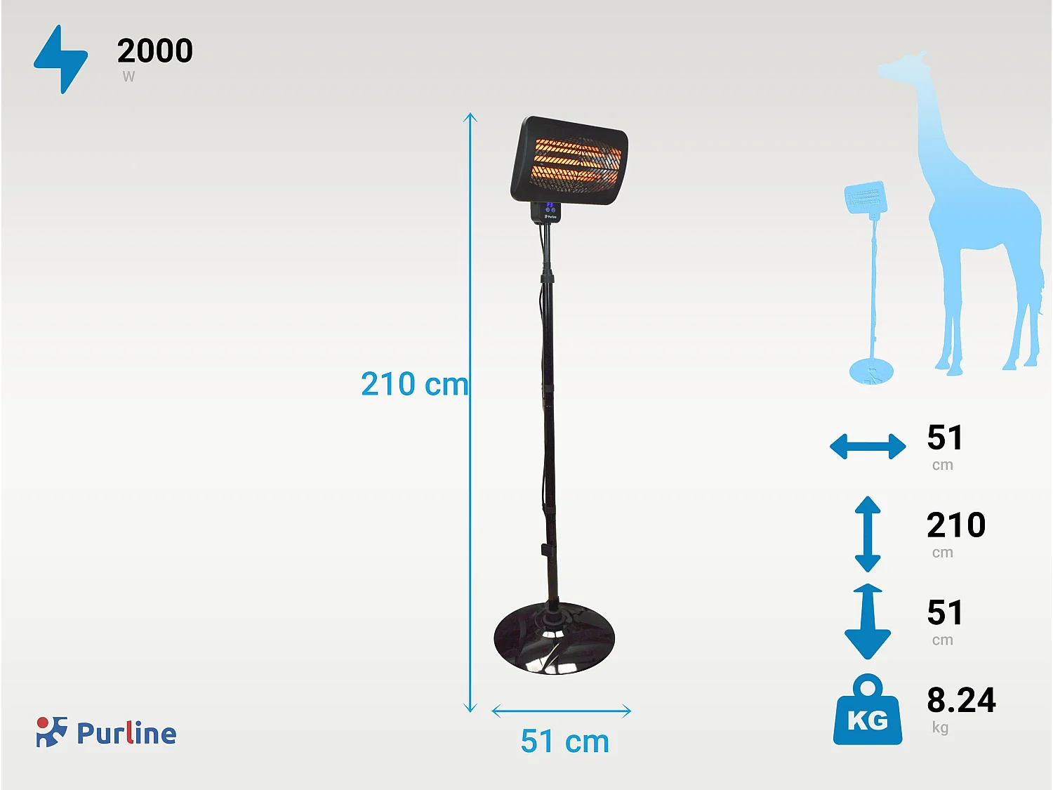 Chauffage quartz numérique d'extérieur avec pied et télécommande