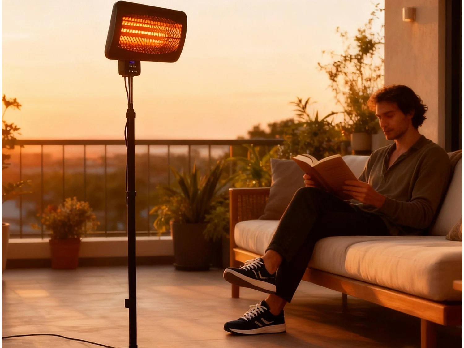 Chauffage quartz numérique d'extérieur avec pied et télécommande