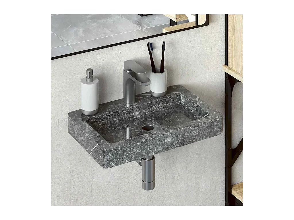 Lavabo salle de bain-Vasque mural gris 38x24x6,5 cm marbre