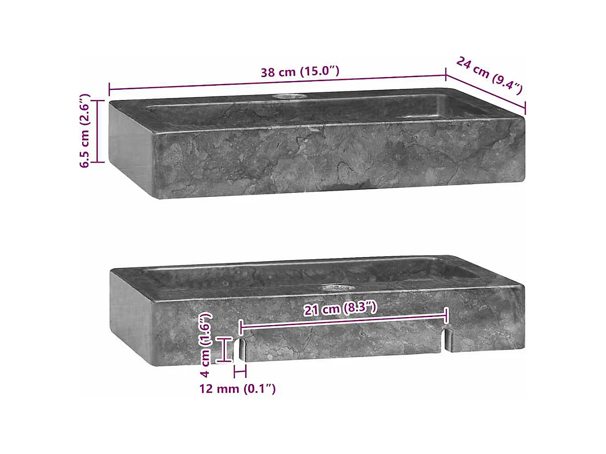 Lavabo salle de bain-Vasque mural gris 38x24x6,5 cm marbre