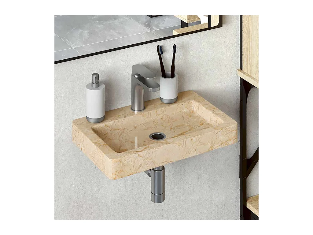 Lavabo salle de bain-Vasque mural crème 38x24x6,5 cm marbre