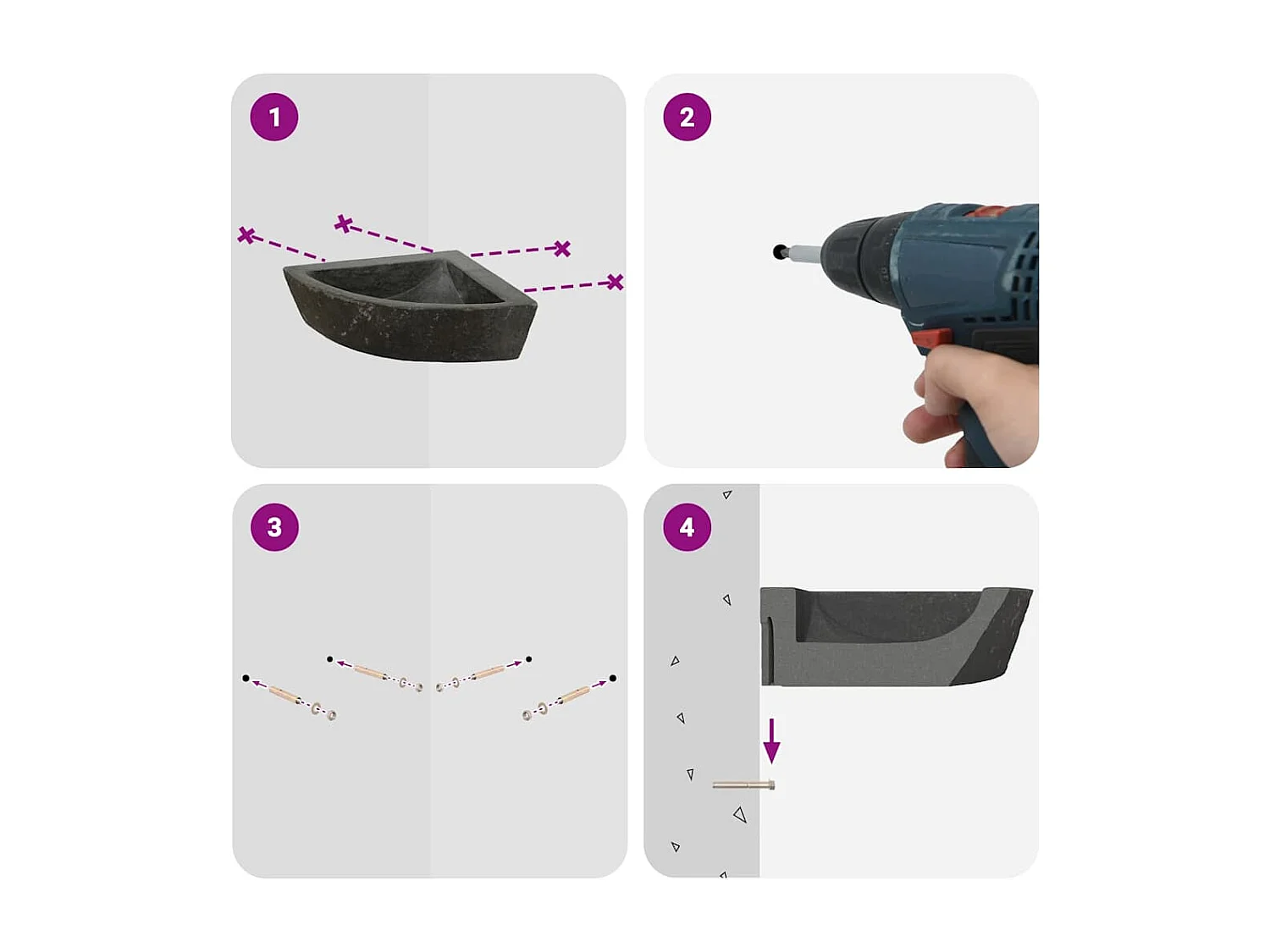 Lavabo | Bassin d'angle suspendu au mur Gris (38-45) x (38-45) x 12 cm