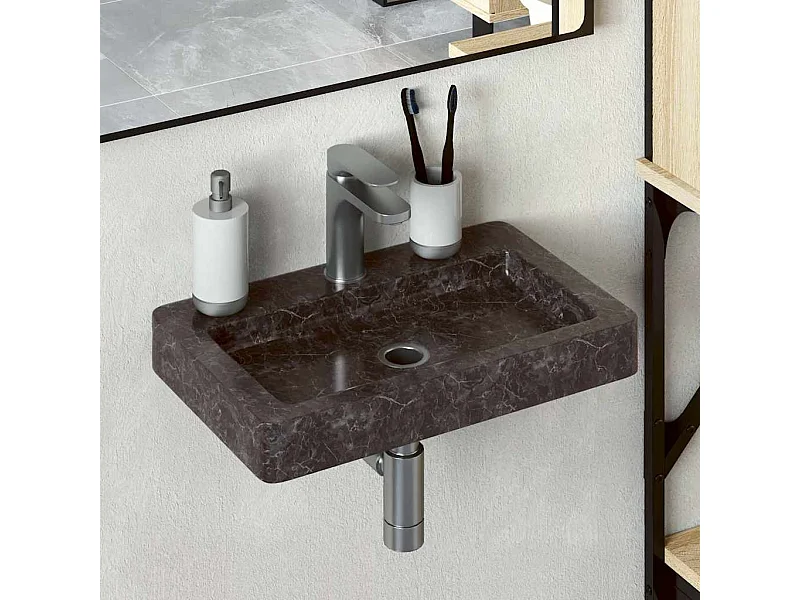Lavabo salle de bain-Vasque mural noir 38x24x6,5 cm marbre