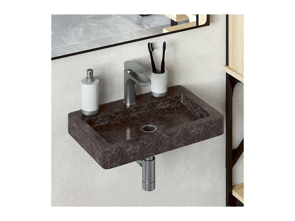 Lavabo salle de bain-Vasque mural noir 38x24x6,5 cm marbre
