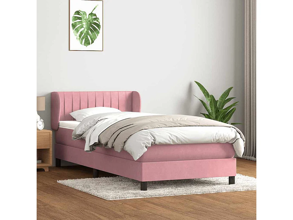 Einzelbett | Bettgestell | Boxspringbett mit Matratze Rosa 80x220 cm Samt SHL516379