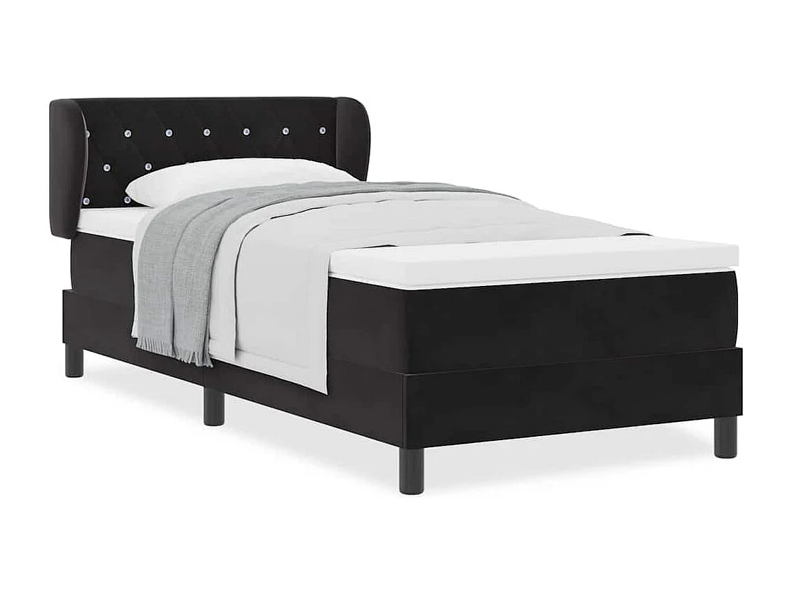 Cama de solteiro-Cama de adulto-Cama Box com colchão com cabeceira Preto 100 x 200cm Veludo SHL240409