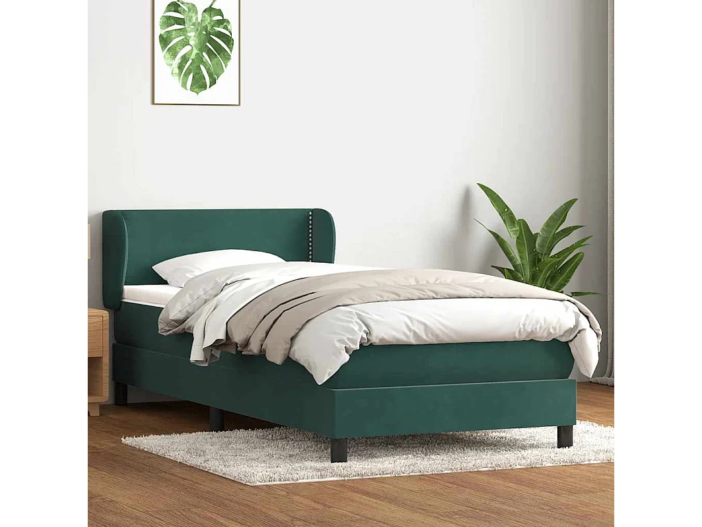 Lit adulte-Lit simple-Sommier à lattes de lit et matelas vert foncé 80x220 cm velours