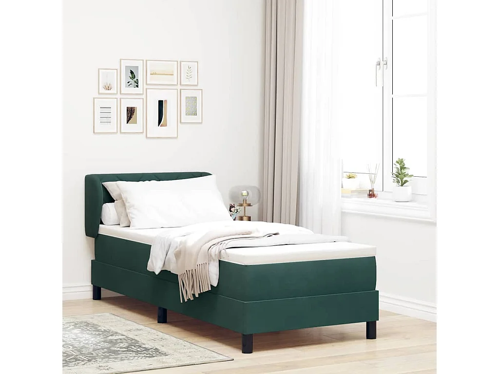 Einzelbett | Bettgestell | Boxspringbett mit Matratze Dunkelgrau 80x200 cm Samt Dunkelgrün SHL455460