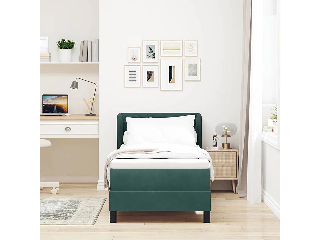 Einzelbett | Bettgestell | Boxspringbett mit Matratze Dunkelgrau 80x200 cm Samt Dunkelgrün SHL455460
