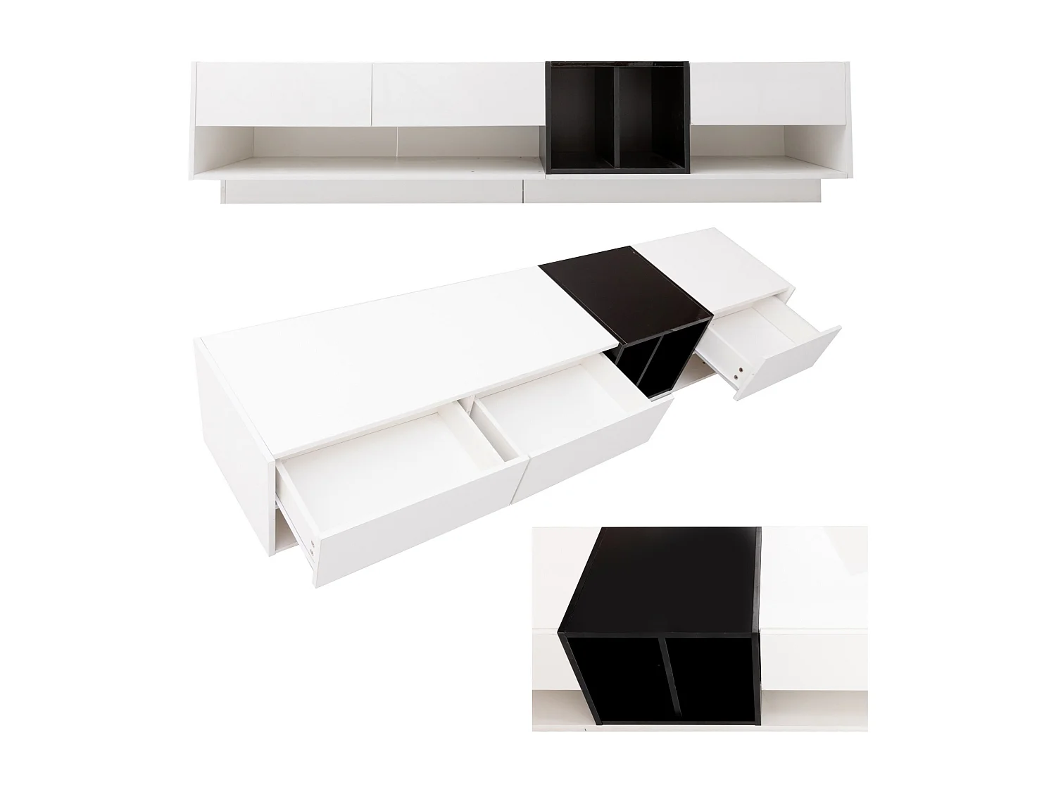 Lowboard TV-Schrank Hochglanz-Weiß & Schwarz 190 x 40 x 42cm TV-Board Fernsehschrank Kommode Farbblockierendes Design