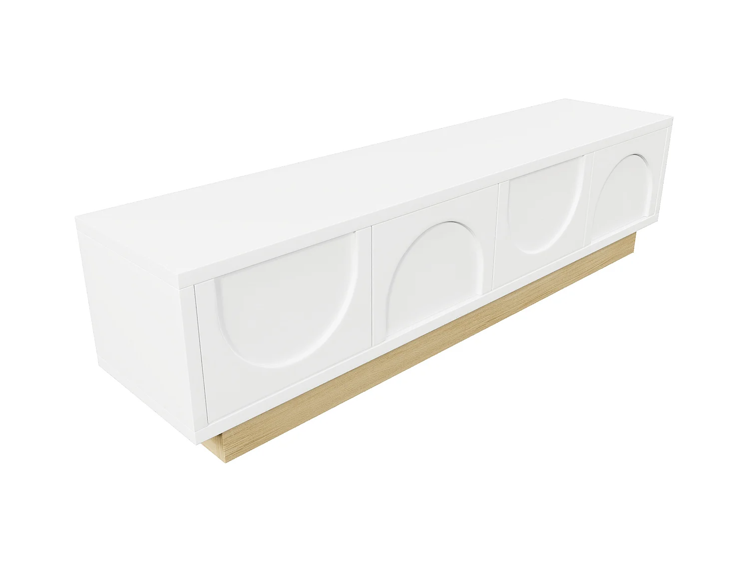 Lowboard TV-Schrank Weiß mit Holzmaserung Kabelmanagement bis zu 75 Zoll (175×40×42 cm), TV-Board Fernsehschrank Kommode für Wohnzimmer Schlafzimmer