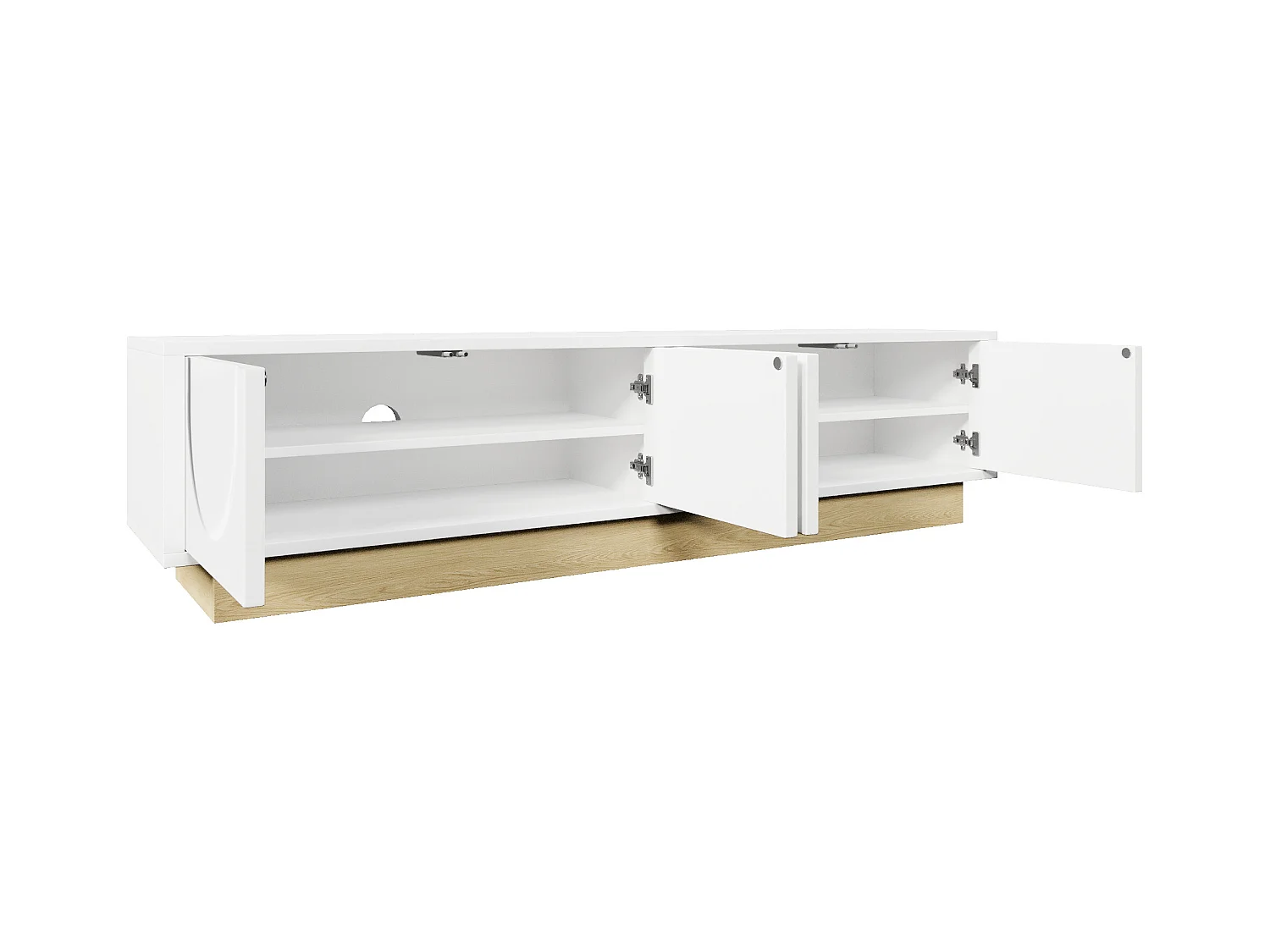 Lowboard TV-Schrank Weiß mit Holzmaserung Kabelmanagement bis zu 75 Zoll (175×40×42 cm), TV-Board Fernsehschrank Kommode für Wohnzimmer Schlafzimmer