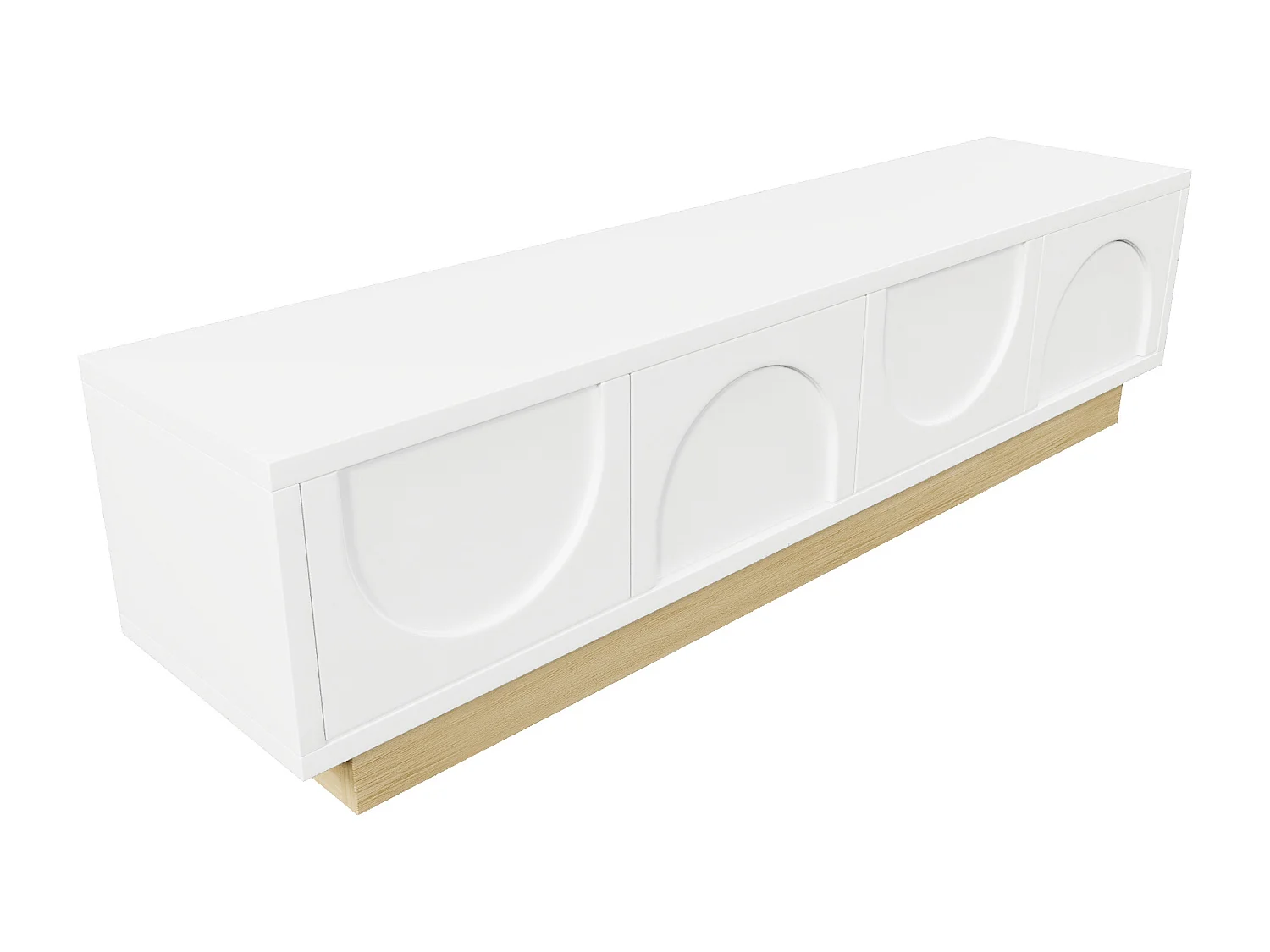 Lowboard TV-Schrank Weiß mit Holzmaserung Kabelmanagement bis zu 75 Zoll (175×40×42 cm), TV-Board Fernsehschrank Kommode für Wohnzimmer Schlafzimmer