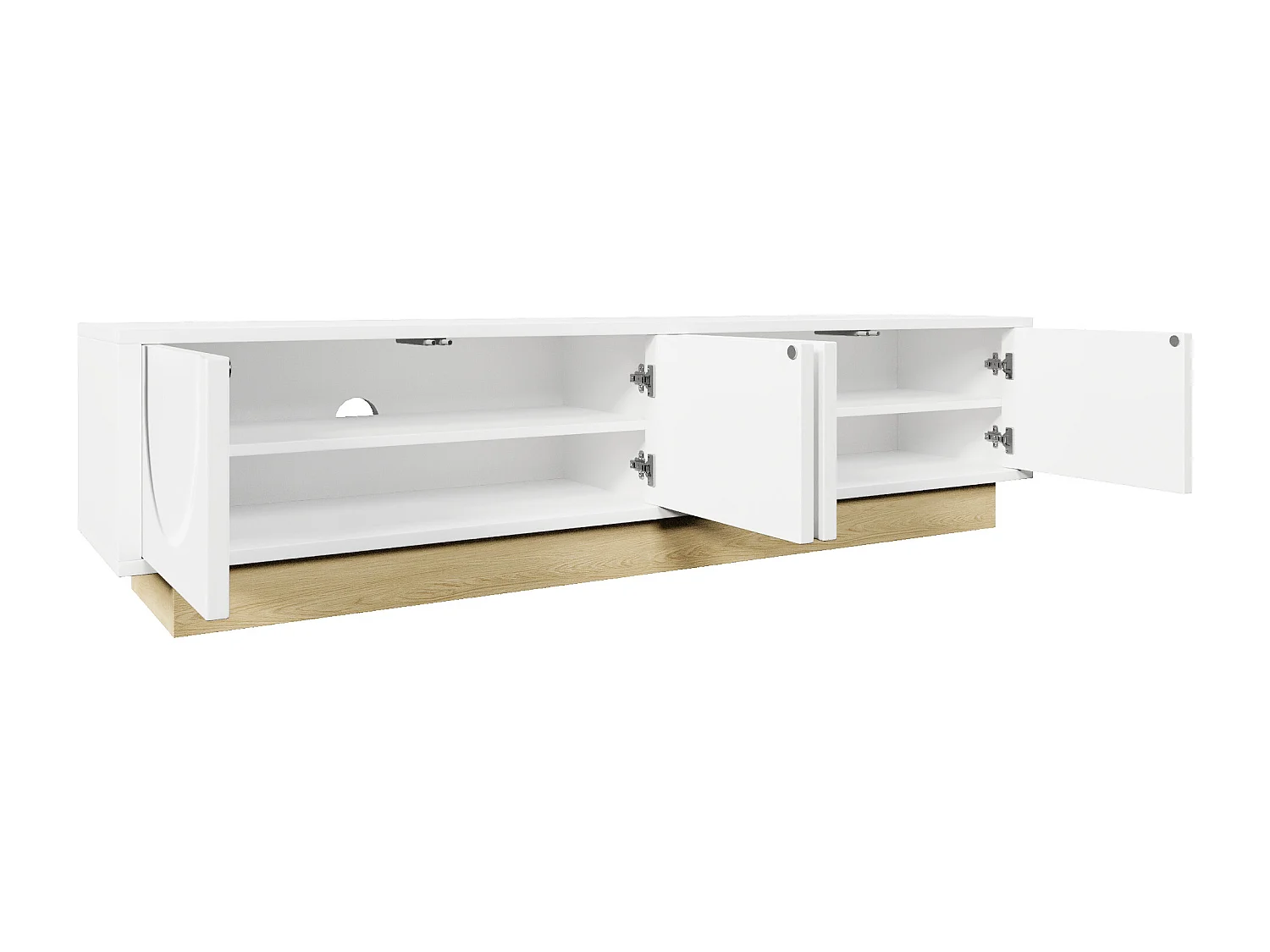 Lowboard TV-Schrank Weiß mit Holzmaserung Kabelmanagement bis zu 75 Zoll (175×40×42 cm), TV-Board Fernsehschrank Kommode für Wohnzimmer Schlafzimmer