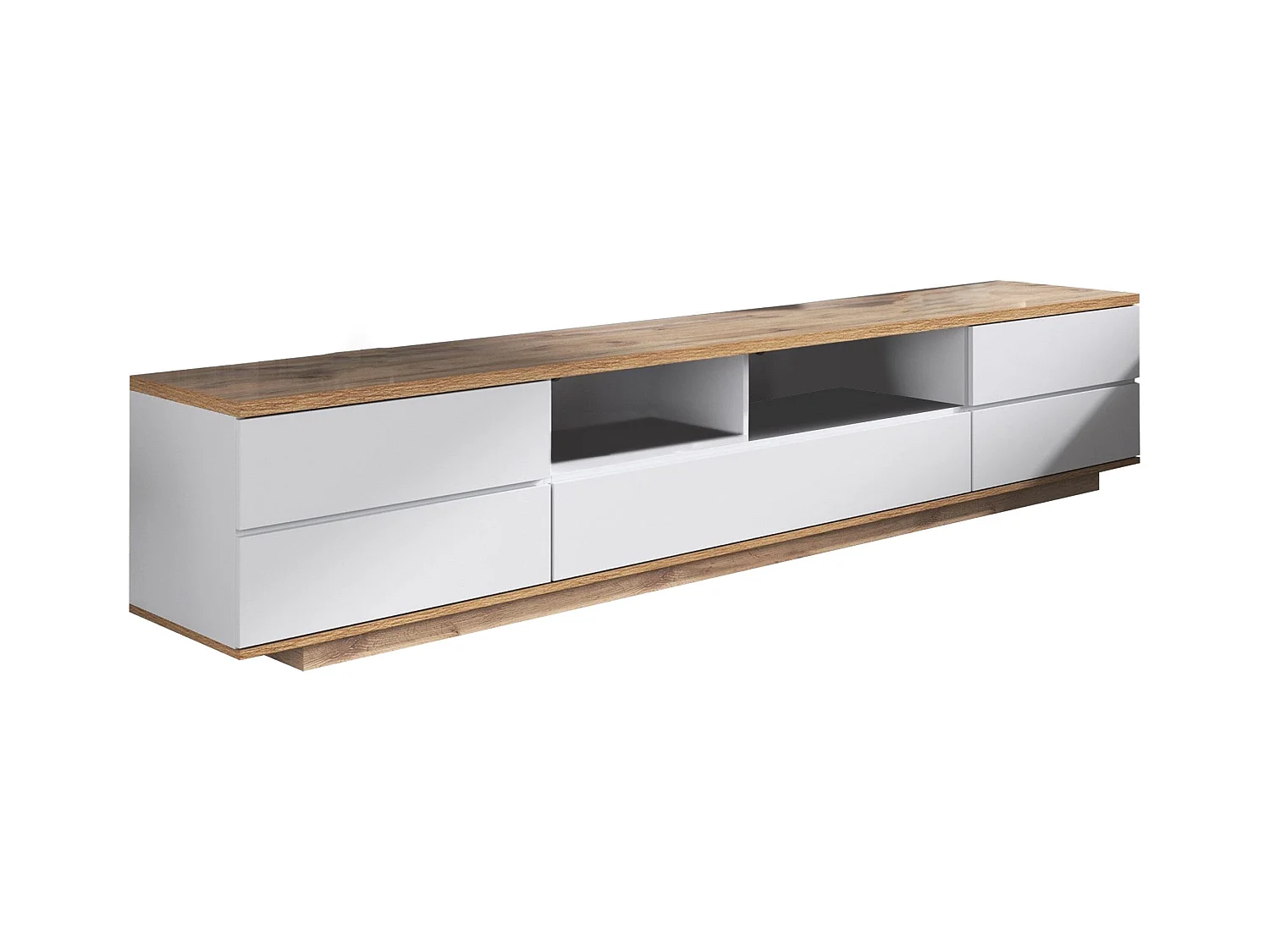 Lowboard TV-Schrank in weißer Ausführung mit Holzmaserung (180 L x 38 B x 46 H cm), TV-Board Fernsehschrank Kommode für Wohnzimmer Schlafzimmer